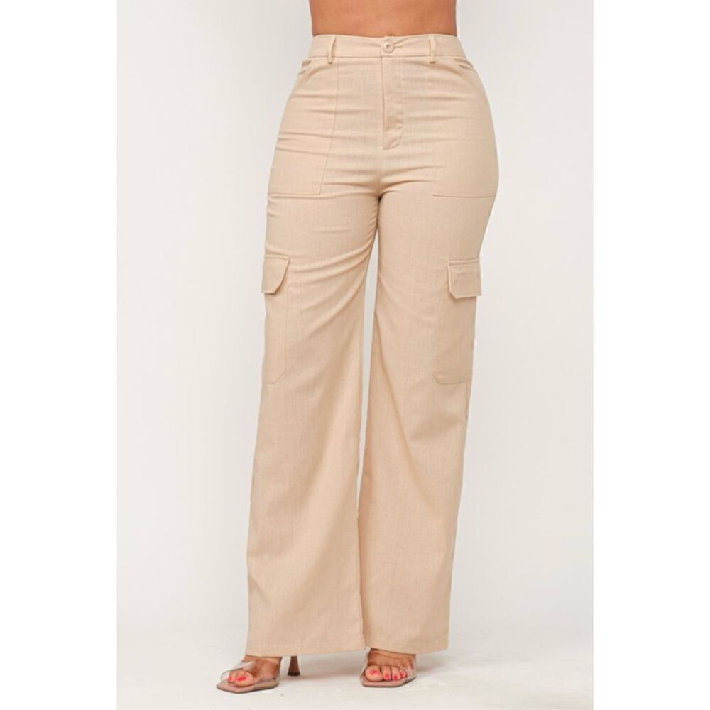 Tan Linen Cargo Pants